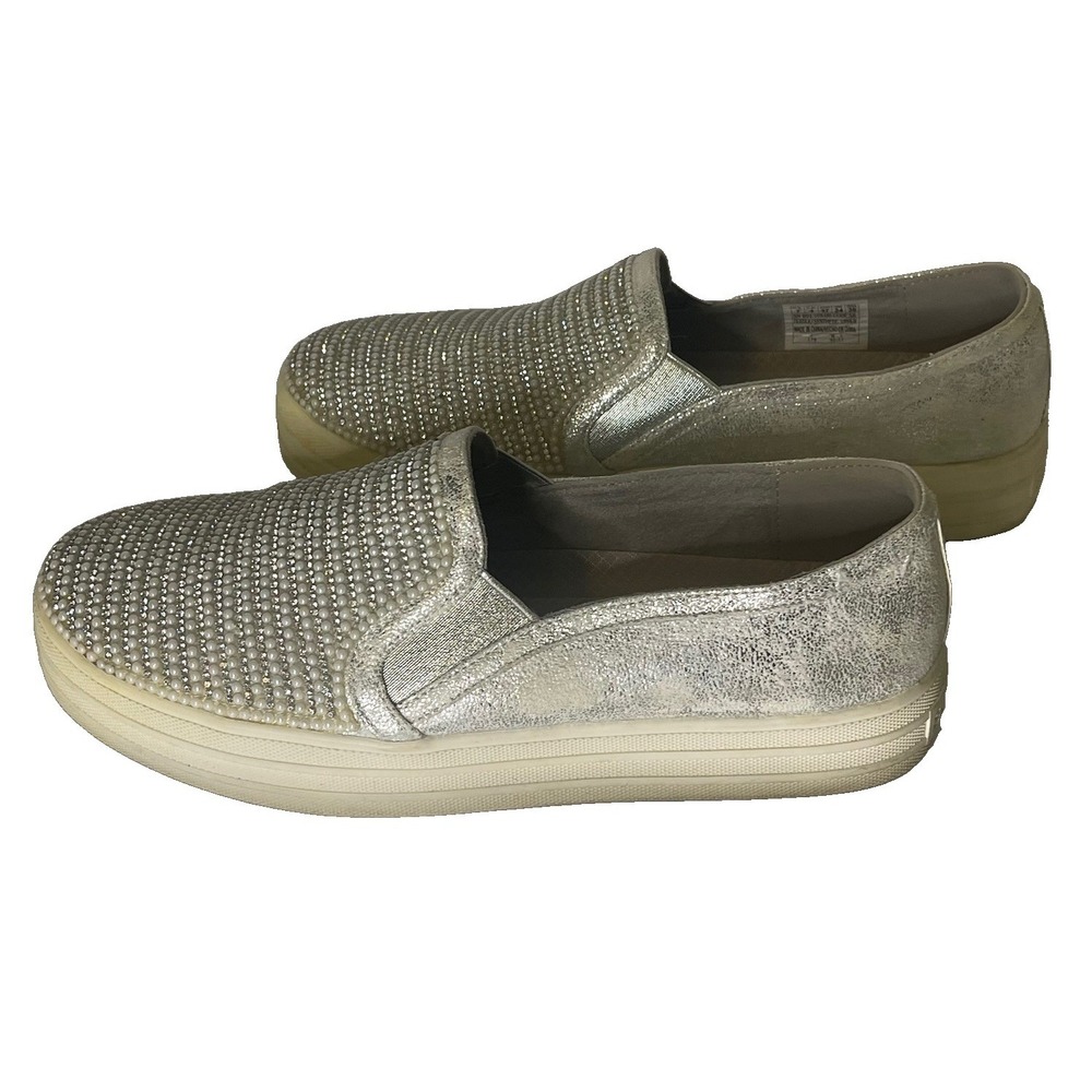 Skechers Air‎ Cooled Memory Foam Slip On Sneakers Silver Glitter Womens 7 Pearls